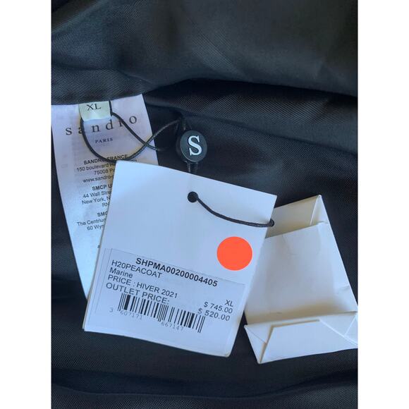 Sandro Mens Peacoat Sheepskin Collar in Marine Size XL 2-Button Front Pockets - Picture 5 of 5